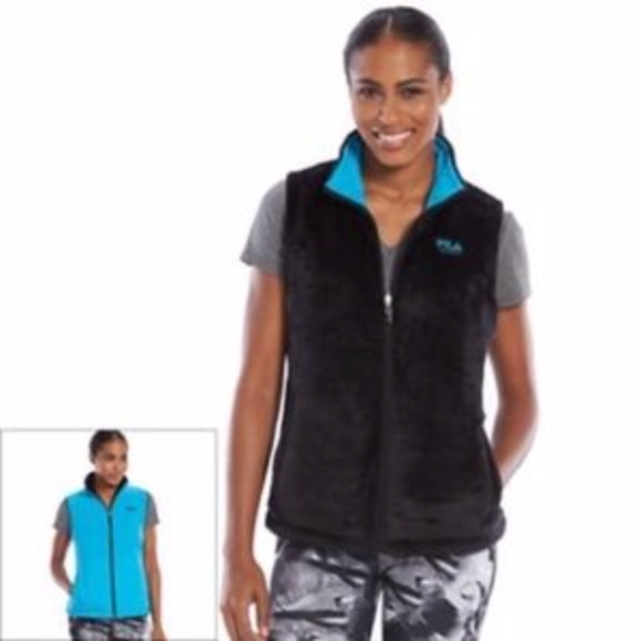FILA SPORT Vest Reversible Fleece Sleeveless Black Aqua Sizes L XL - Picture 1 of 5